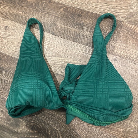 Aerie Jacquard Tie Longline Triangle Bikini Top - Picture 1 of 3